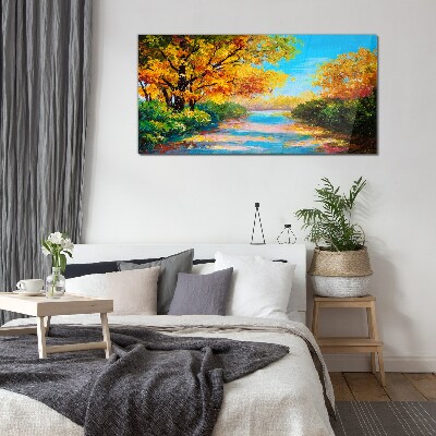 Tableau sur verre Automne doré au bord de la rivière