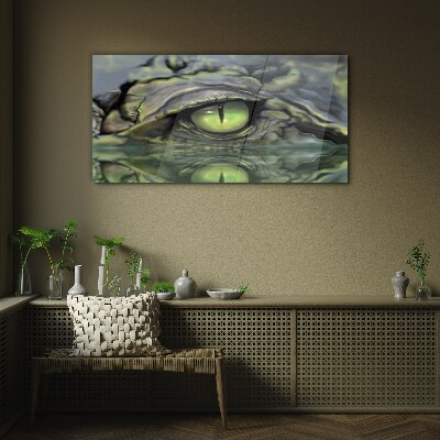 Tableau verre imprimé Œil de grenouille dans le reflet de l'eau