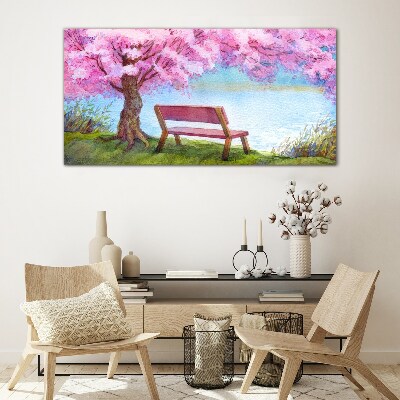 Tableau verre imprimé Paix printanière sous le cerisier en fleurs