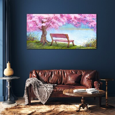 Tableau verre imprimé Paix printanière sous le cerisier en fleurs