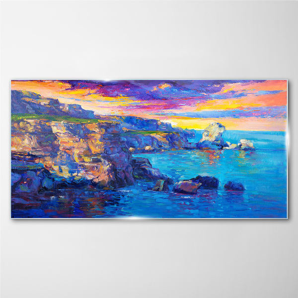 Tableau en verre Un coucher de soleil pittoresque sur la côte