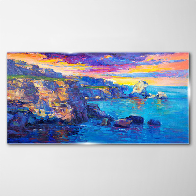 Tableau en verre Un coucher de soleil pittoresque sur la côte