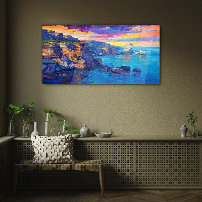 Tableau en verre Un coucher de soleil pittoresque sur la côte