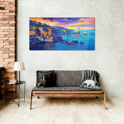 Tableau en verre Un coucher de soleil pittoresque sur la côte