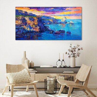 Tableau en verre Un coucher de soleil pittoresque sur la côte