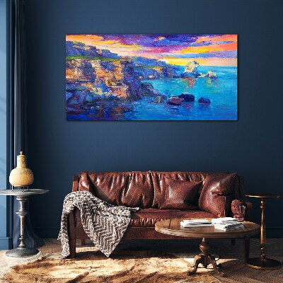 Tableau en verre Un coucher de soleil pittoresque sur la côte