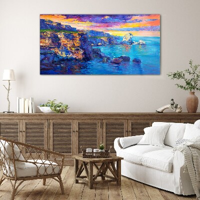 Tableau en verre Un coucher de soleil pittoresque sur la côte