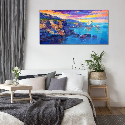 Tableau en verre Un coucher de soleil pittoresque sur la côte