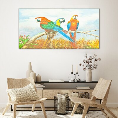 Tableau photo sur verre Perroquets tropicaux sur une branche