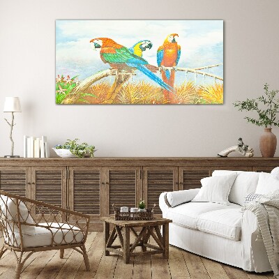 Tableau photo sur verre Perroquets tropicaux sur une branche