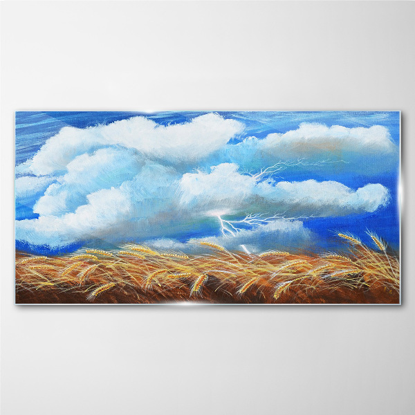 Tableau imprimé sur verre Ciel d'été sur un champ doré