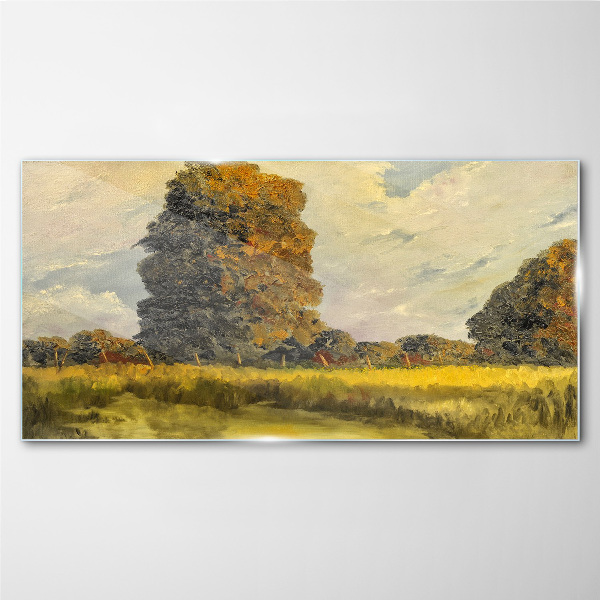 Tableau sur verre Arbres dorés dans un paysage d'été