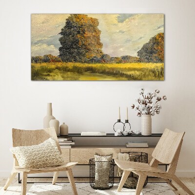 Tableau sur verre Arbres dorés dans un paysage d'été