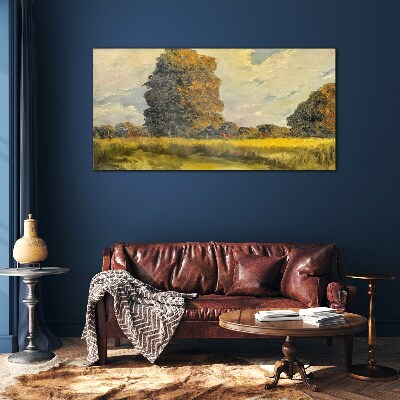 Tableau sur verre Arbres dorés dans un paysage d'été