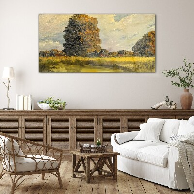 Tableau sur verre Arbres dorés dans un paysage d'été