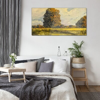 Tableau sur verre Arbres dorés dans un paysage d'été