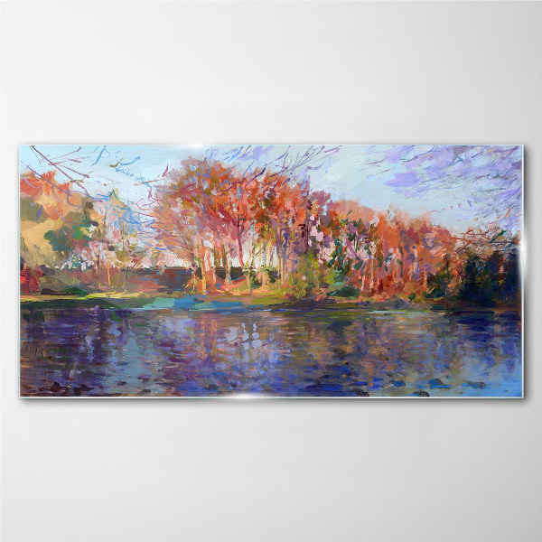 Tableau sur verre Panorama d'automne au bord de la rivière