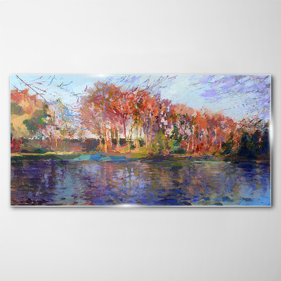 Tableau sur verre Panorama d'automne au bord de la rivière