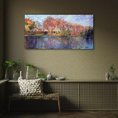 Tableau sur verre Panorama d'automne au bord de la rivière