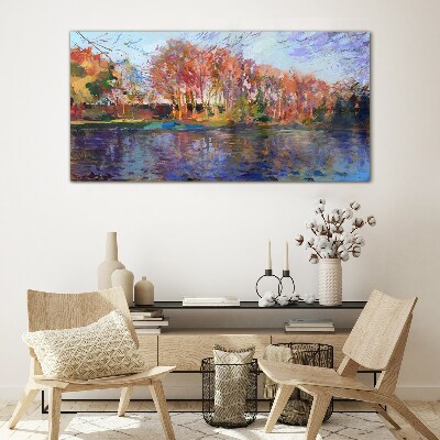 Tableau sur verre Panorama d'automne au bord de la rivière