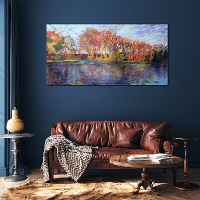 Tableau sur verre Panorama d'automne au bord de la rivière