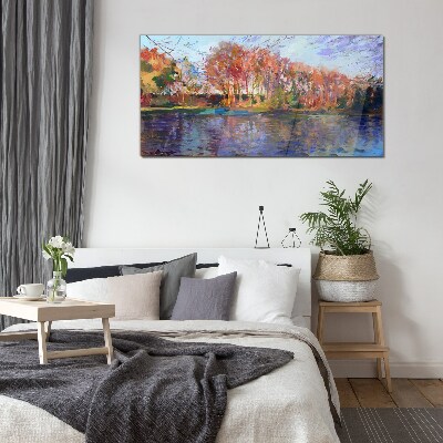 Tableau sur verre Panorama d'automne au bord de la rivière