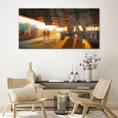 Tableau en verre Heures d'or à la gare
