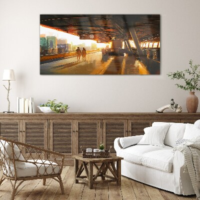 Tableau en verre Heures d'or à la gare