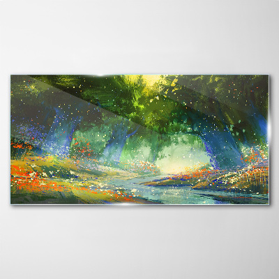 Tableau sur verre Forêt verte dans la lumière du matin