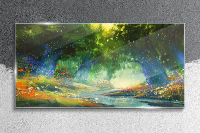 Tableau sur verre Forêt verte dans la lumière du matin