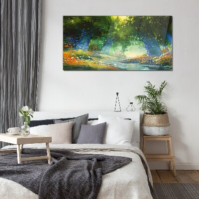Tableau sur verre Forêt verte dans la lumière du matin