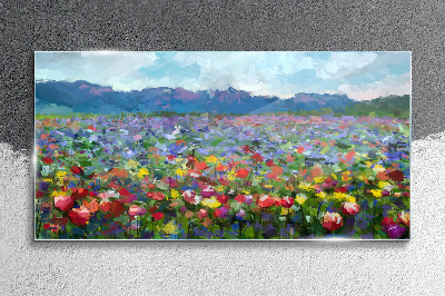 Tableau en verre Un paysage floral aux couleurs pastel