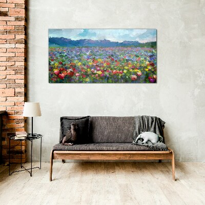 Tableau en verre Un paysage floral aux couleurs pastel