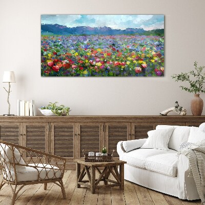 Tableau en verre Un paysage floral aux couleurs pastel