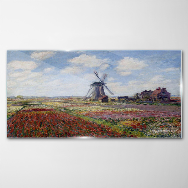 Tableau imprimé sur verre Paysage avec un moulin à vent
