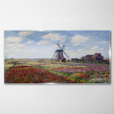 Tableau imprimé sur verre Paysage avec un moulin à vent