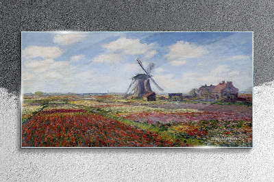 Tableau imprimé sur verre Paysage avec un moulin à vent
