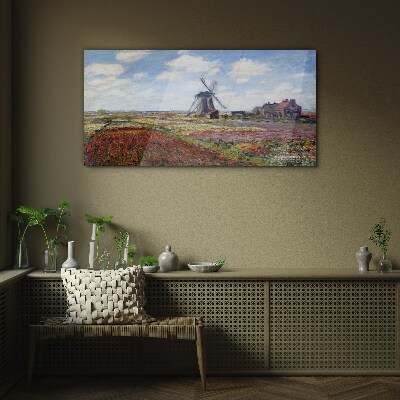 Tableau imprimé sur verre Paysage avec un moulin à vent