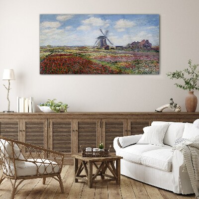 Tableau imprimé sur verre Paysage avec un moulin à vent
