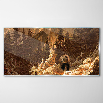 Tableau imprimé sur verre Grizzly dans un paysage de montagne