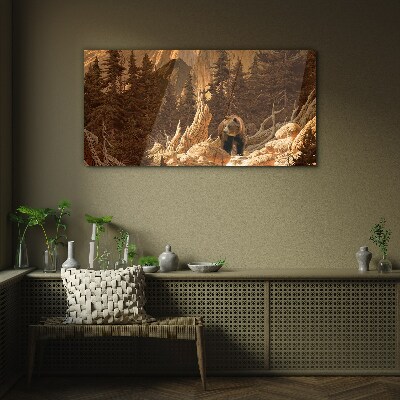 Tableau imprimé sur verre Grizzly dans un paysage de montagne