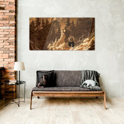 Tableau imprimé sur verre Grizzly dans un paysage de montagne