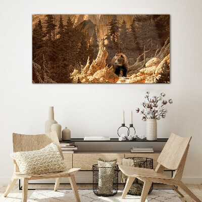 Tableau imprimé sur verre Grizzly dans un paysage de montagne