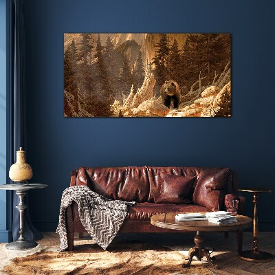 Tableau imprimé sur verre Grizzly dans un paysage de montagne