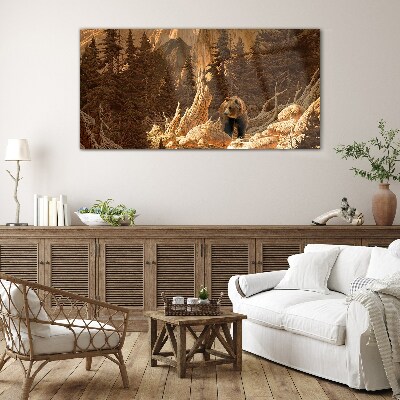 Tableau imprimé sur verre Grizzly dans un paysage de montagne
