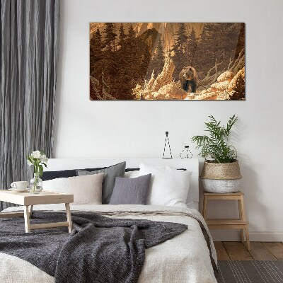Tableau imprimé sur verre Grizzly dans un paysage de montagne