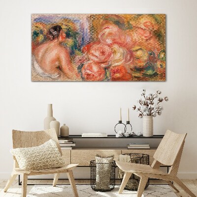 Tableau imprimé sur verre Des fleurs et une femme