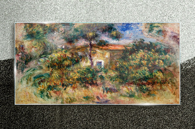 Tableau sur verre Paysage verdoyant avec une maison