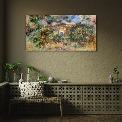 Tableau sur verre Paysage verdoyant avec une maison