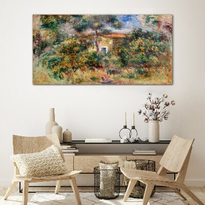 Tableau sur verre Paysage verdoyant avec une maison